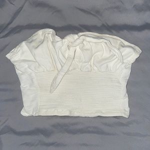 White ribbed tube top with tie in front